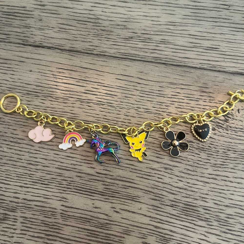 Gold Charm Bracelet with Colorful Charms